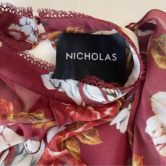 NWT NICHOLAS Floral Print Ruffle Cold Shoulder Silk Blouse - Picture 12 of 13